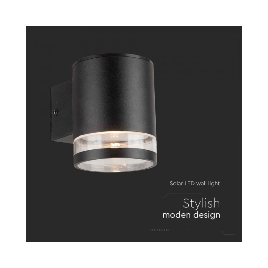 LED Εξωτερικού χώρου solar φωτιστικό τοίχου LED/1W/3,7V 3000K IP54 μαύρο
