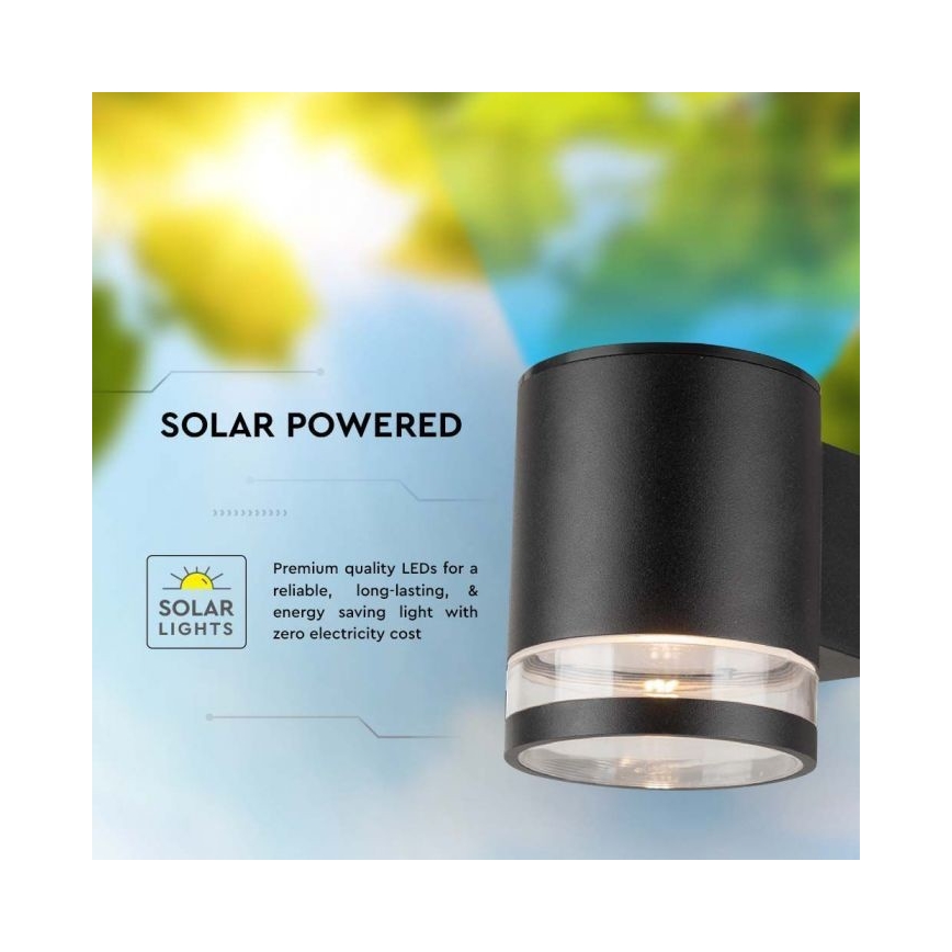 LED Εξωτερικού χώρου solar φωτιστικό τοίχου LED/1W/3,7V 3000K IP54 μαύρο