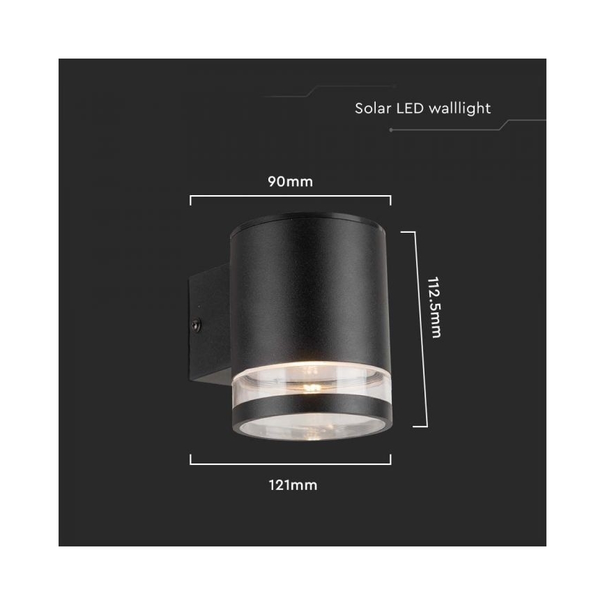 LED Εξωτερικού χώρου solar φωτιστικό τοίχου LED/1W/3,7V 3000K IP54 μαύρο