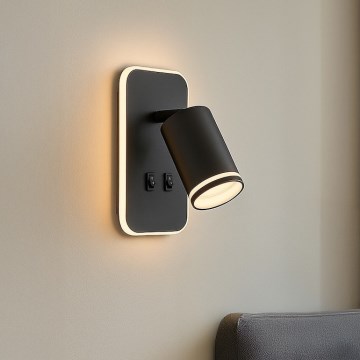 LED Επιτοίχιο Σποτ PIPE 1xGU10/10W/230V + LED/6W μαύρο