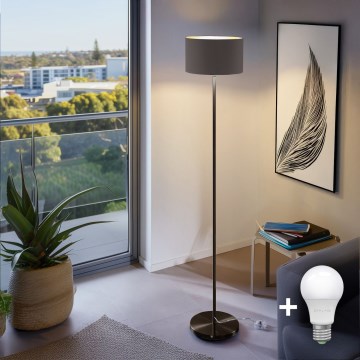 LED επιδαπέδιο φωτιστικό TUNJA 1xE27/20W/230V Ø 30 cm μαύρο/καφέ