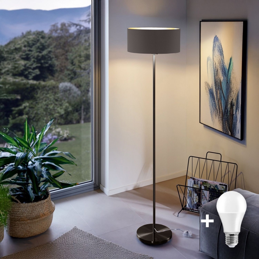 LED Επιδαπέδιο φωτιστικό TUNJA 1xE27/20W/230V Ø 38 cm μαύρο/καφέ