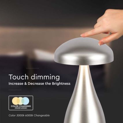 LED Dimming rechargeable touch επιτραπέζια λάμπα LED/1W/5V 3000-6000K 1800 mAh ασημί