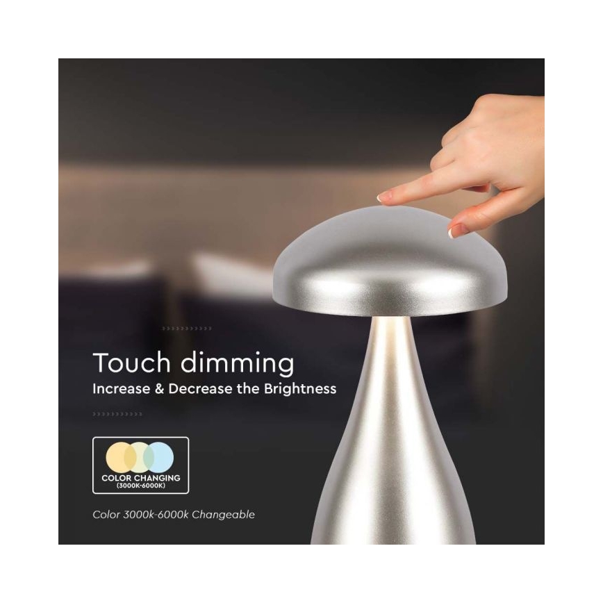 LED Dimming rechargeable touch επιτραπέζια λάμπα LED/1W/5V 3000-6000K 1800 mAh ασημί