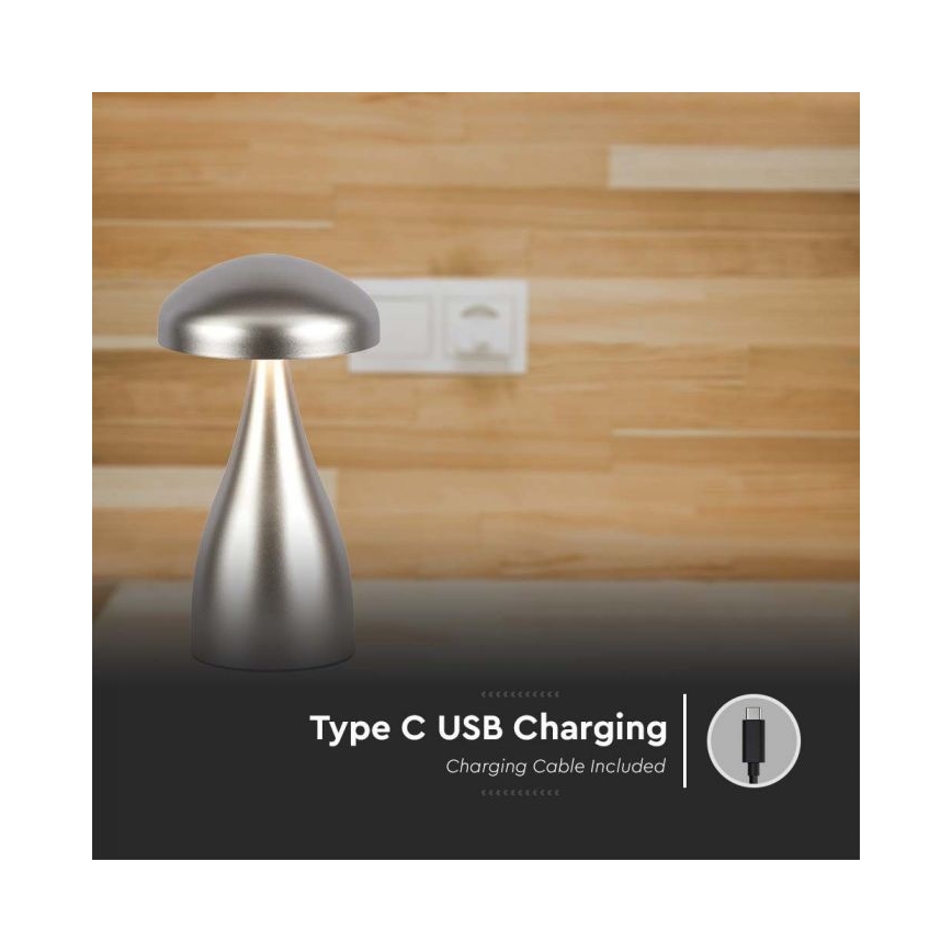 LED Dimming rechargeable touch επιτραπέζια λάμπα LED/1W/5V 3000-6000K 1800 mAh ασημί