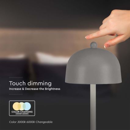 LED Dimming rechargeable touch επιτραπέζια λάμπα LED/1W/5V 3000-6000K 1800 mAh γκρι