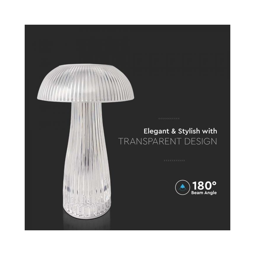 LED Dimming rechargeable touch επιτραπέζια λάμπα LED/1W/5V 3000-6000K 1800 mAh διαφανής