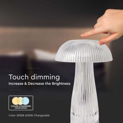 LED Dimming rechargeable touch επιτραπέζια λάμπα LED/1W/5V 3000-6000K 1800 mAh διαφανής