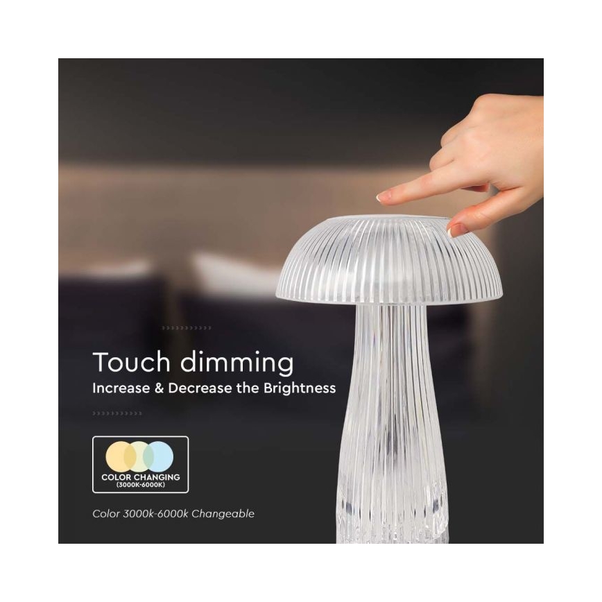 LED Dimming rechargeable touch επιτραπέζια λάμπα LED/1W/5V 3000-6000K 1800 mAh διαφανής