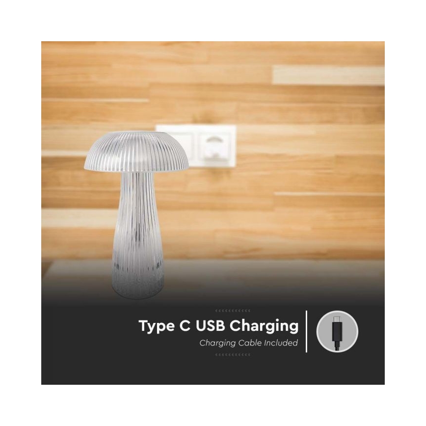 LED Dimming rechargeable touch επιτραπέζια λάμπα LED/1W/5V 3000-6000K 1800 mAh διαφανής