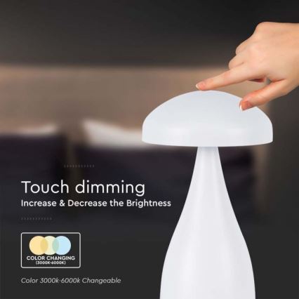 LED Dimming rechargeable touch επιτραπέζια λάμπα LED/1W/5V 3000-6000K 1800 mAh λευκό