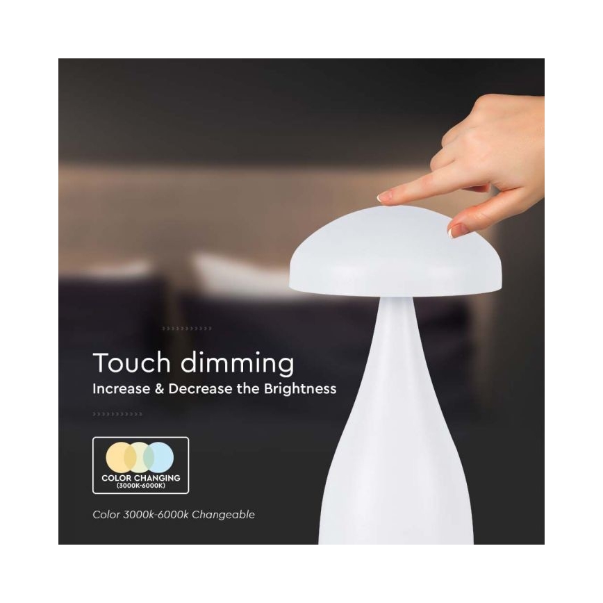 LED Dimming rechargeable touch επιτραπέζια λάμπα LED/1W/5V 3000-6000K 1800 mAh λευκό