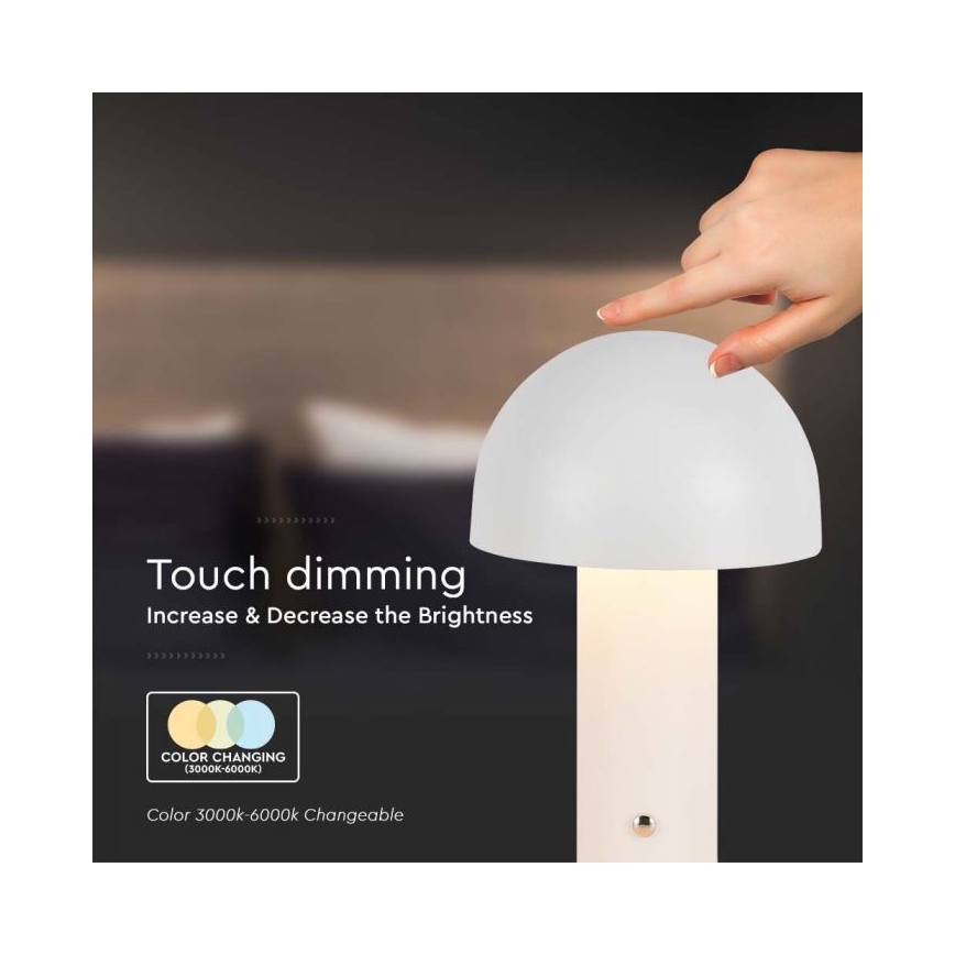 LED Dimming rechargeable touch επιτραπέζια λάμπα LED/1W/5V 3000-6000K 1800 mAh λευκό