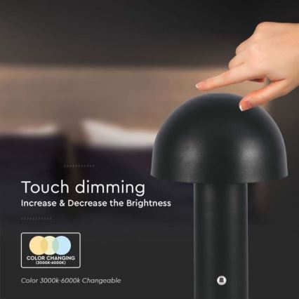 LED Dimming rechargeable touch επιτραπέζια λάμπα LED/1W/5V 3000-6000K 1800 mAh μαύρο