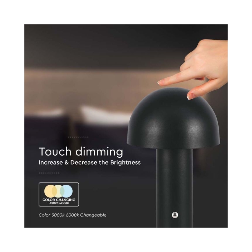 LED Dimming rechargeable touch επιτραπέζια λάμπα LED/1W/5V 3000-6000K 1800 mAh μαύρο