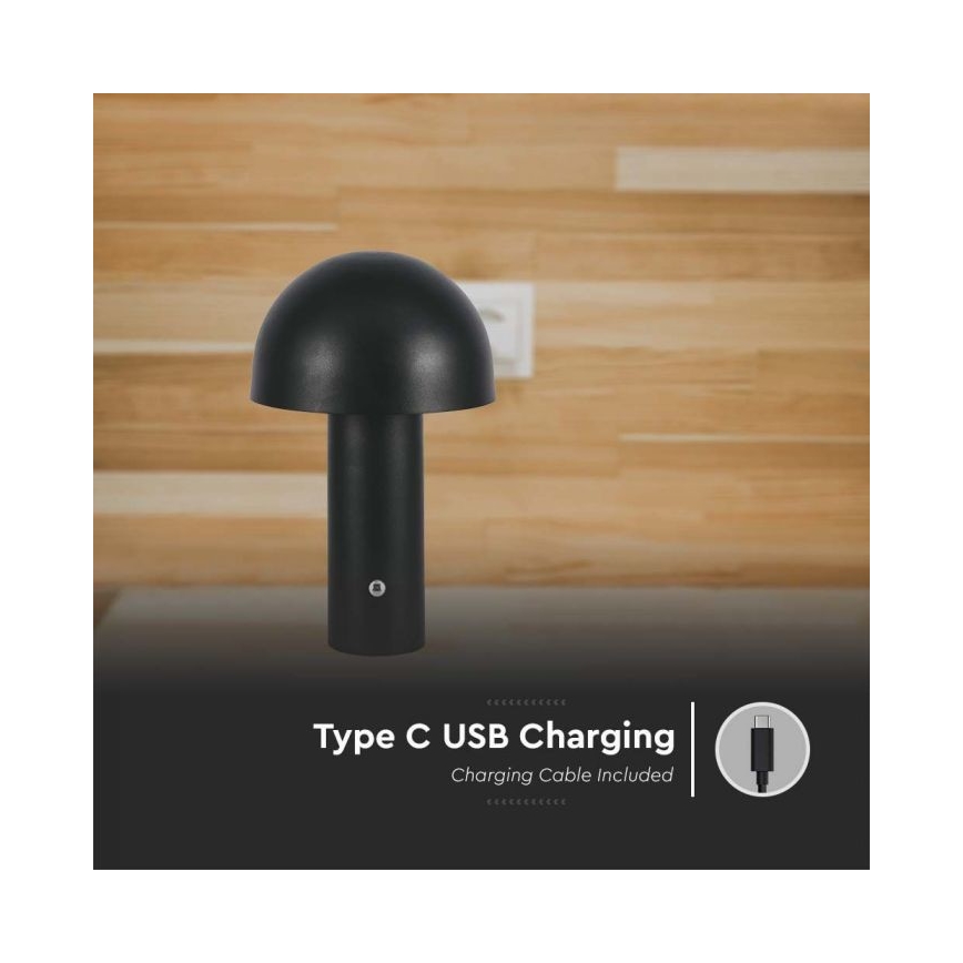 LED Dimming rechargeable touch επιτραπέζια λάμπα LED/1W/5V 3000-6000K 1800 mAh μαύρο