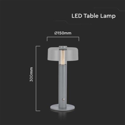 LED Dimming rechargeable touch επιτραπέζια λάμπα LED/1W/5V 3000K 1800 mAh γκρι