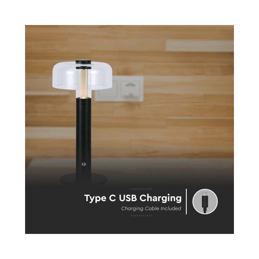 LED Dimming rechargeable touch επιτραπέζια λάμπα LED/1W/5V 3000K 1800 mAh μαύρο