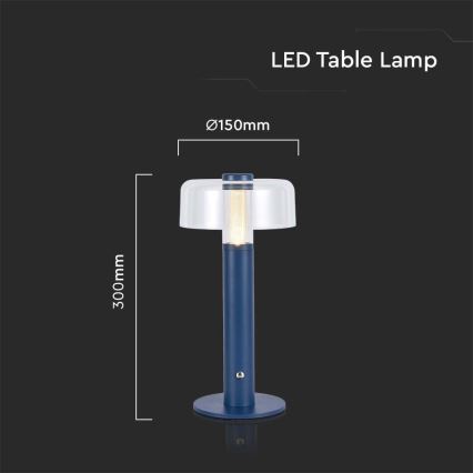 LED Dimming rechargeable touch επιτραπέζια λάμπα LED/1W/5V 3000K 1800 mAh μπλε