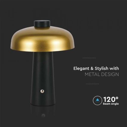 LED Dimming rechargeable touch επιτραπέζια λάμπα LED/3W/5V 3000-6000K 1800 mAh μαύρο/χρυσαφί