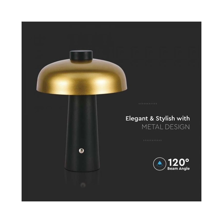 LED Dimming rechargeable touch επιτραπέζια λάμπα LED/3W/5V 3000-6000K 1800 mAh μαύρο/χρυσαφί