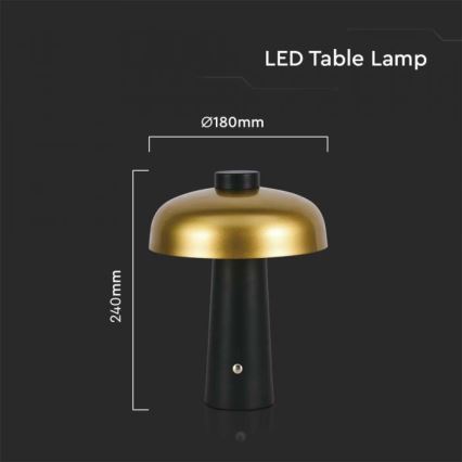 LED Dimming rechargeable touch επιτραπέζια λάμπα LED/3W/5V 3000-6000K 1800 mAh μαύρο/χρυσαφί