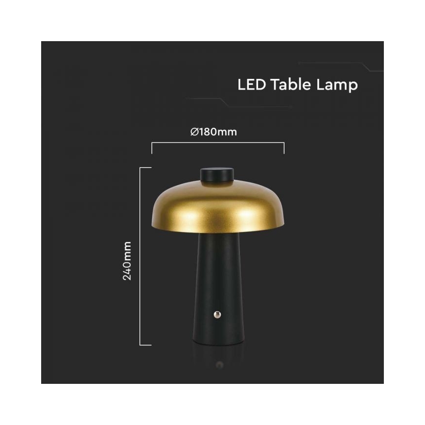 LED Dimming rechargeable touch επιτραπέζια λάμπα LED/3W/5V 3000-6000K 1800 mAh μαύρο/χρυσαφί