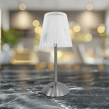 LED Επαναφορτιζόμενο επιτραπέζιο φωτιστικό αφής με ροοστάτη ELBA LED/1,6W/800 mAh ματ χρώμιο/διαφανές