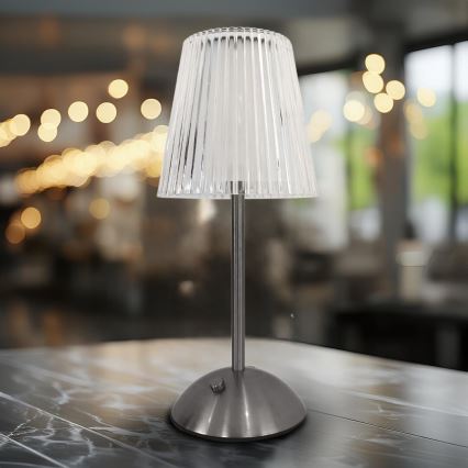LED Επαναφορτιζόμενο επιτραπέζιο φωτιστικό αφής με ροοστάτη ELBA LED/1,6W/800 mAh ματ χρώμιο/διαφανές