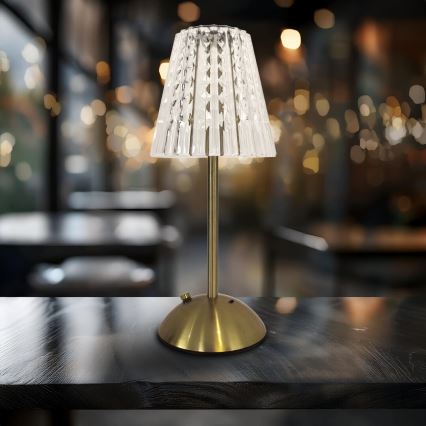 LED Επαναφορτιζόμενο επιτραπέζιο φωτιστικό αφής με ροοστάτη ELBA LED/1,6W/800 mAh 3000/4000/6000K χρυσό/διαφανές
