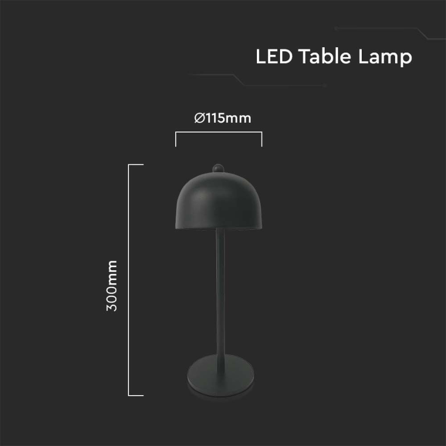 LED Επιτραπέζιο Φωτιστικό Αφής με Ρύθμιση Φωτεινότητας, Επαναφορτιζόμενο LED/1W/5V 3000-6000K 1800 mAh Μαύρο