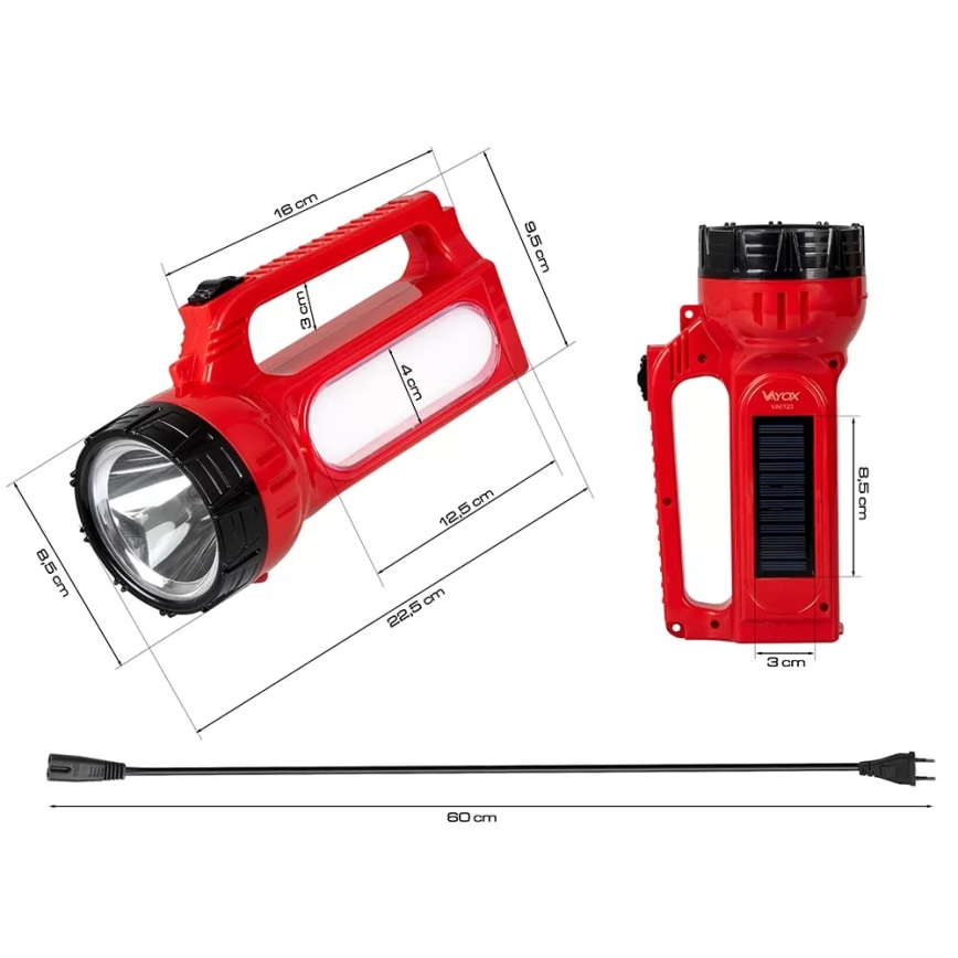 LED Επαναφορτιζόμενος ηλιακός φακός LED/7W/230V 400 γυαλιστερό 3200 mAh
