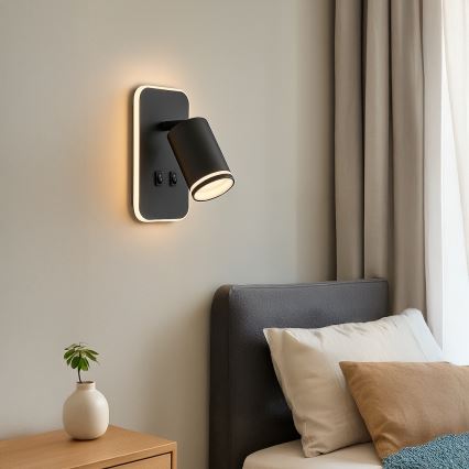 LED Επιτοίχιο Σποτ PIPE 1xGU10/10W/230V + LED/6W μαύρο