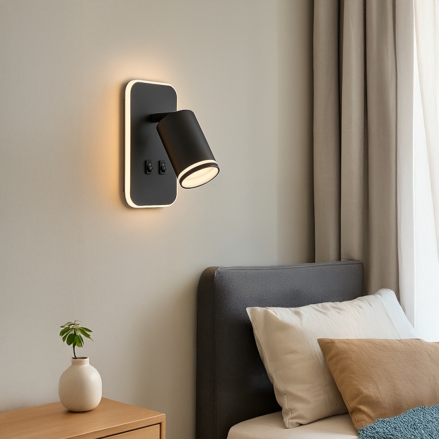 LED Επιτοίχιο Σποτ PIPE 1xGU10/10W/230V + LED/6W μαύρο