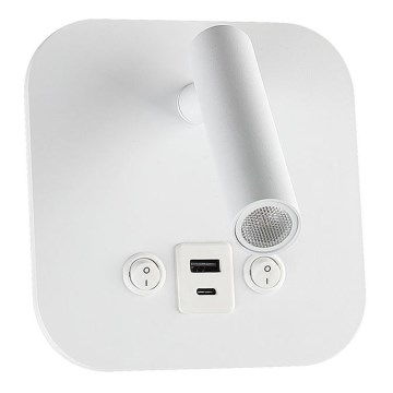 LED Επιτοίχιο σποτ με θύρα USB LED/8W/230V 3000K λευκό