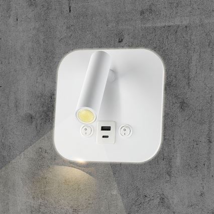 LED Επιτοίχιο σποτ με θύρα USB LED/8W/230V 3000K λευκό
