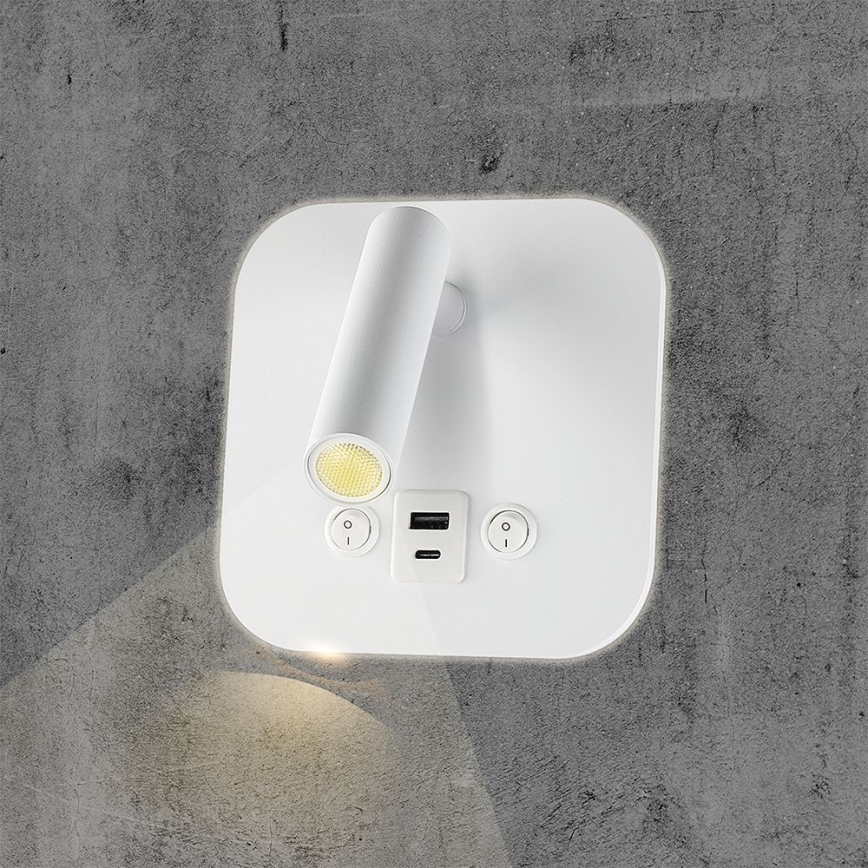 LED Επιτοίχιο σποτ με θύρα USB LED/8W/230V 3000K λευκό