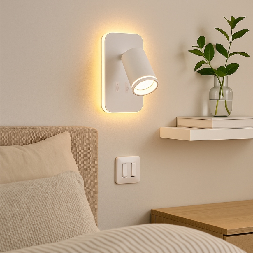 LED επιτοίχιο φωτιστικό σποτ PIPE 1xGU10/10W/230V + LED/6W λευκό