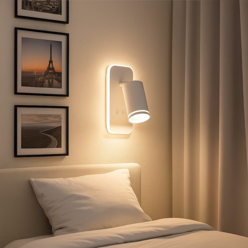 LED επιτοίχιο φωτιστικό σποτ PIPE 1xGU10/10W/230V + LED/6W λευκό
