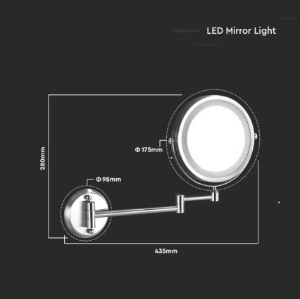 LED Επιτοίχιος καθρέφτης μακιγιάζ LED/3W/6V IP44