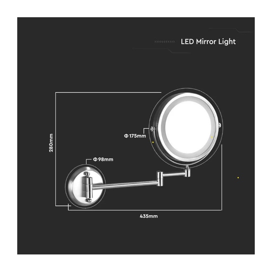 LED Επιτοίχιος καθρέφτης μακιγιάζ LED/3W/6V IP44