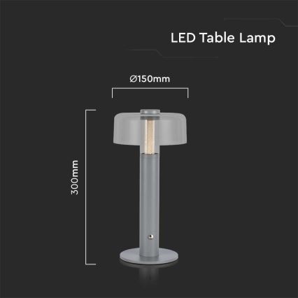 LED Επιτραπέζιο Φωτιστικό Αφής με Ρύθμιση Φωτεινότητας, Επαναφορτιζόμενο LED/1W/5V 3000K 1800 mAh, Γκρι
