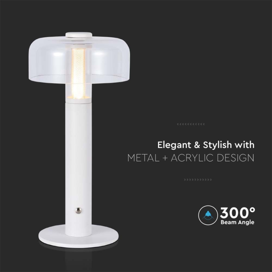 LED Επιτραπέζιο Φωτιστικό Αφής με Ρύθμιση Φωτεινότητας, Επαναφορτιζόμενο LED/1W/5V 3000K 1800 mAh Λευκό