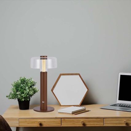 LED Ρυθμιζόμενο επαναφορτιζόμενο επιτραπέζιο φωτιστικό αφής LED/1W/5V 3000K 1800 mAh καφέ