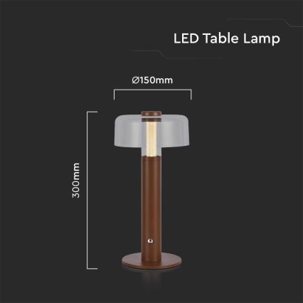 LED Ρυθμιζόμενο επαναφορτιζόμενο επιτραπέζιο φωτιστικό αφής LED/1W/5V 3000K 1800 mAh καφέ