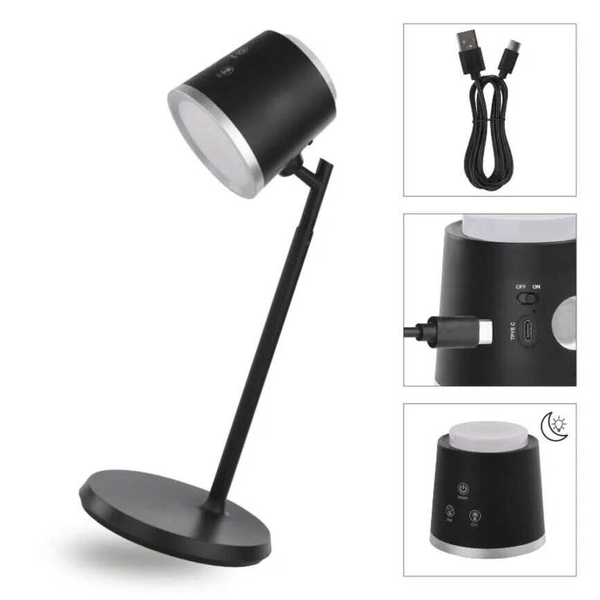 LED Ρυθμιζόμενο Επιτραπέζιο Φωτιστικό Φόρτισης 4 σε 1 LED/6W/3,7V 3000K/4000K/6500K 1500mAh μαύρο