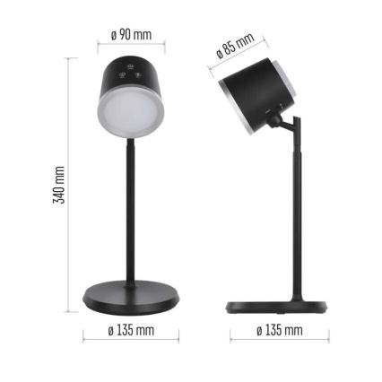 LED Ρυθμιζόμενο Επιτραπέζιο Φωτιστικό Φόρτισης 4 σε 1 LED/6W/3,7V 3000K/4000K/6500K 1500mAh μαύρο