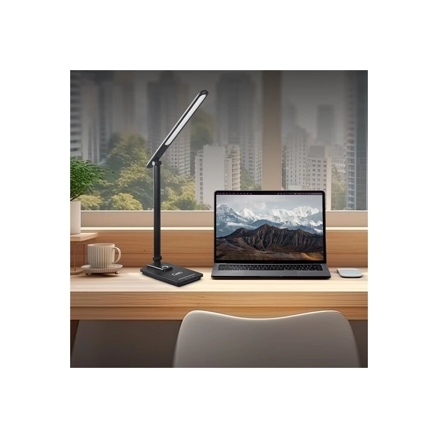 LED Ρυθμιζόμενο Επιτραπέζιο Φωτιστικό με USB LED/9W/230V 3000K/4000K/5500K μαύρο