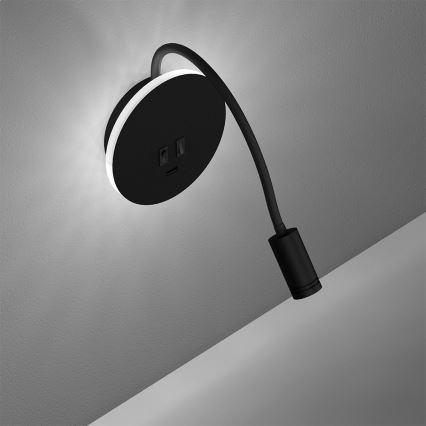 Ευέλικτο επιτοίχιο φωτιστικό LED BASE 1xLED/8W+1xLED/2W/230V μαύρο/ασημί