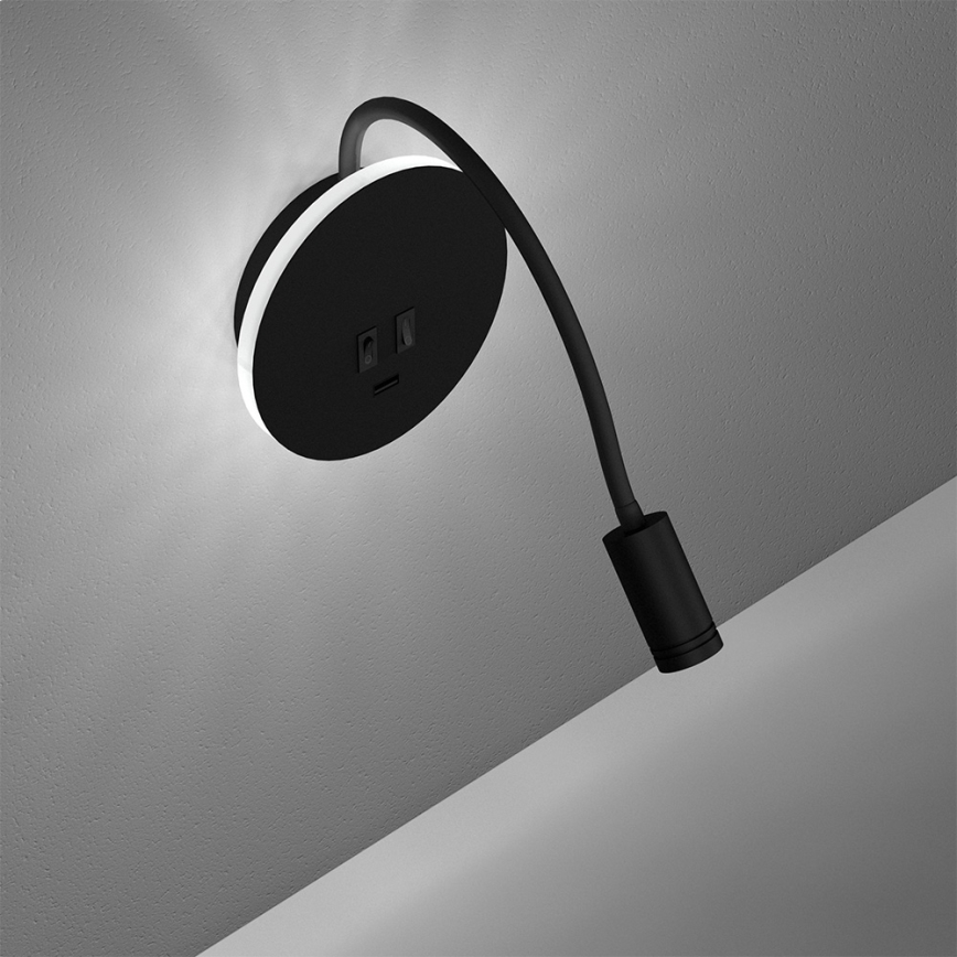 Ευέλικτο επιτοίχιο φωτιστικό LED BASE 1xLED/8W+1xLED/2W/230V μαύρο/ασημί